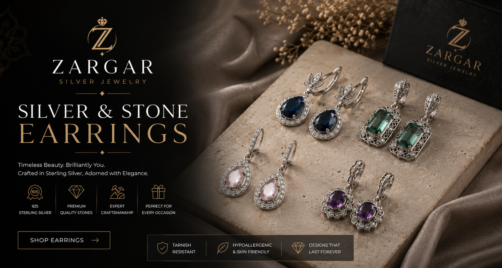Silver and stone earrings by Zargar