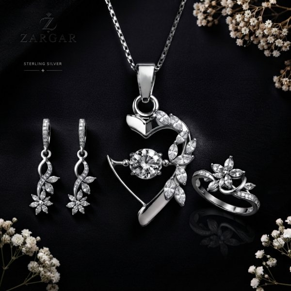 Leafy white Silver Set